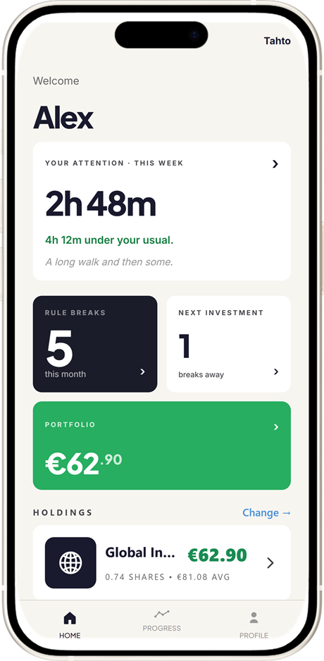 The Tahto app dashboard